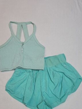 Free People Movement Free Throw Henley + Shorts Turquoise/Mint | Size M